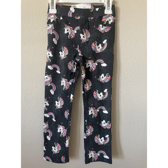 H&M Gray Unicorn Rainbow Hearts Elasticized Waist Treggings Jeggings Size 6 - Picture 3 of 9